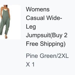 Women’s casual wide-leg jumpsuit. Pine green